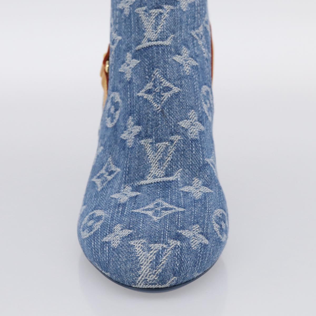 LOUIS VUITTON Monogram Denim Boots 37 Blue LV Auth 211475M