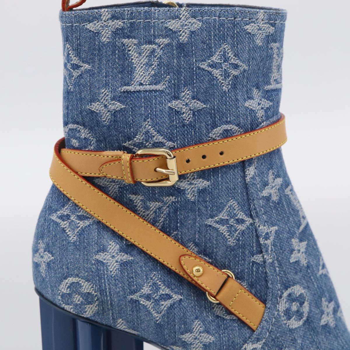 LOUIS VUITTON Monogram Denim Boots 37 Blue LV Auth 211475M