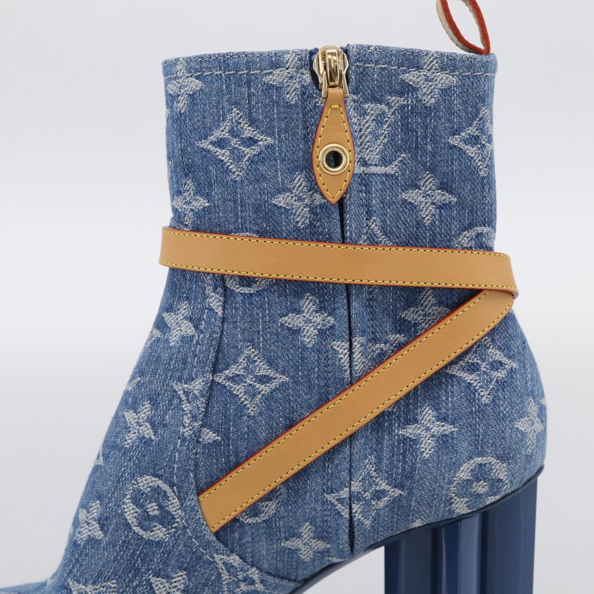 LOUIS VUITTON Monogram Denim Boots 37 Blue LV Auth 211475M