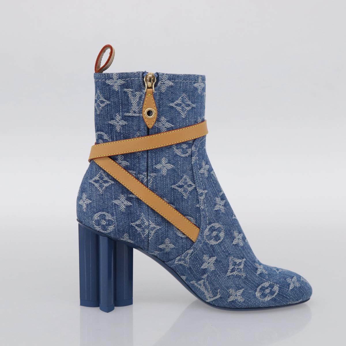 LOUIS VUITTON Monogram Denim Boots 37 Blue LV Auth 211475M