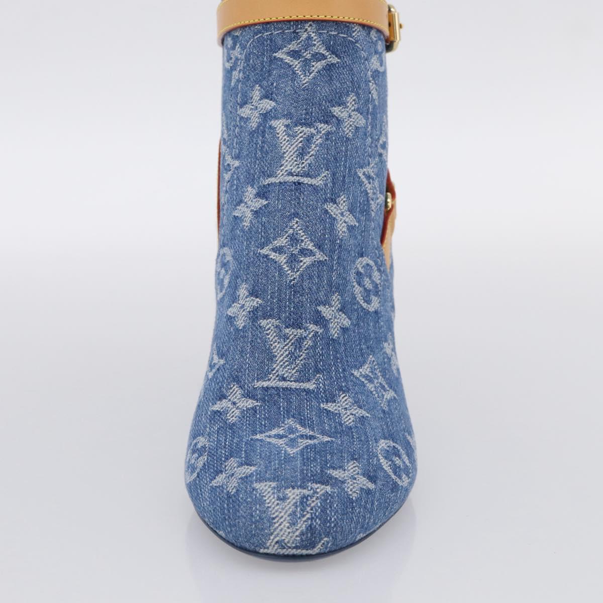 LOUIS VUITTON Monogram Denim Boots 37 Blue LV Auth 211475M