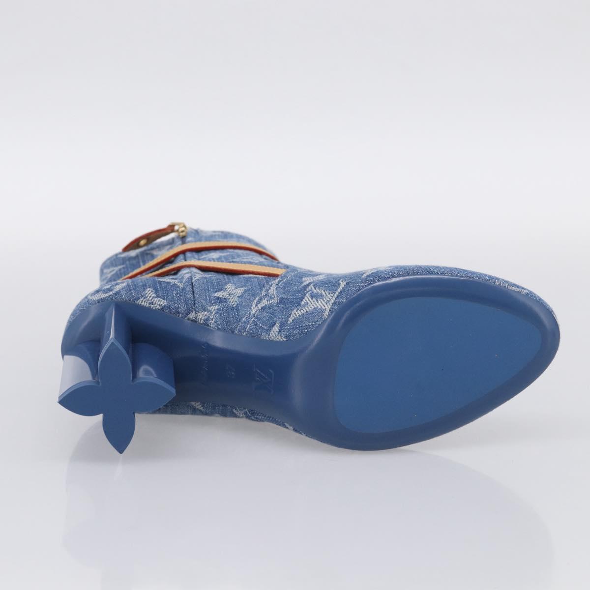 LOUIS VUITTON Monogram Denim Boots 37 Blue LV Auth 211475M