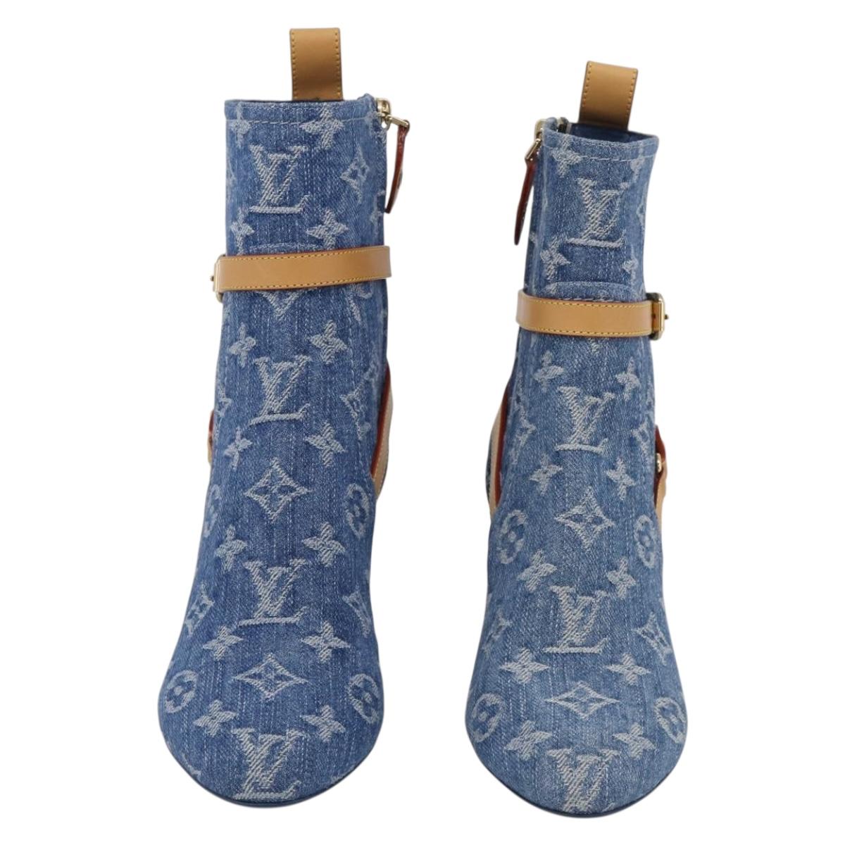 LOUIS VUITTON Monogram Denim Boots 36 Blue LV Auth 211476M