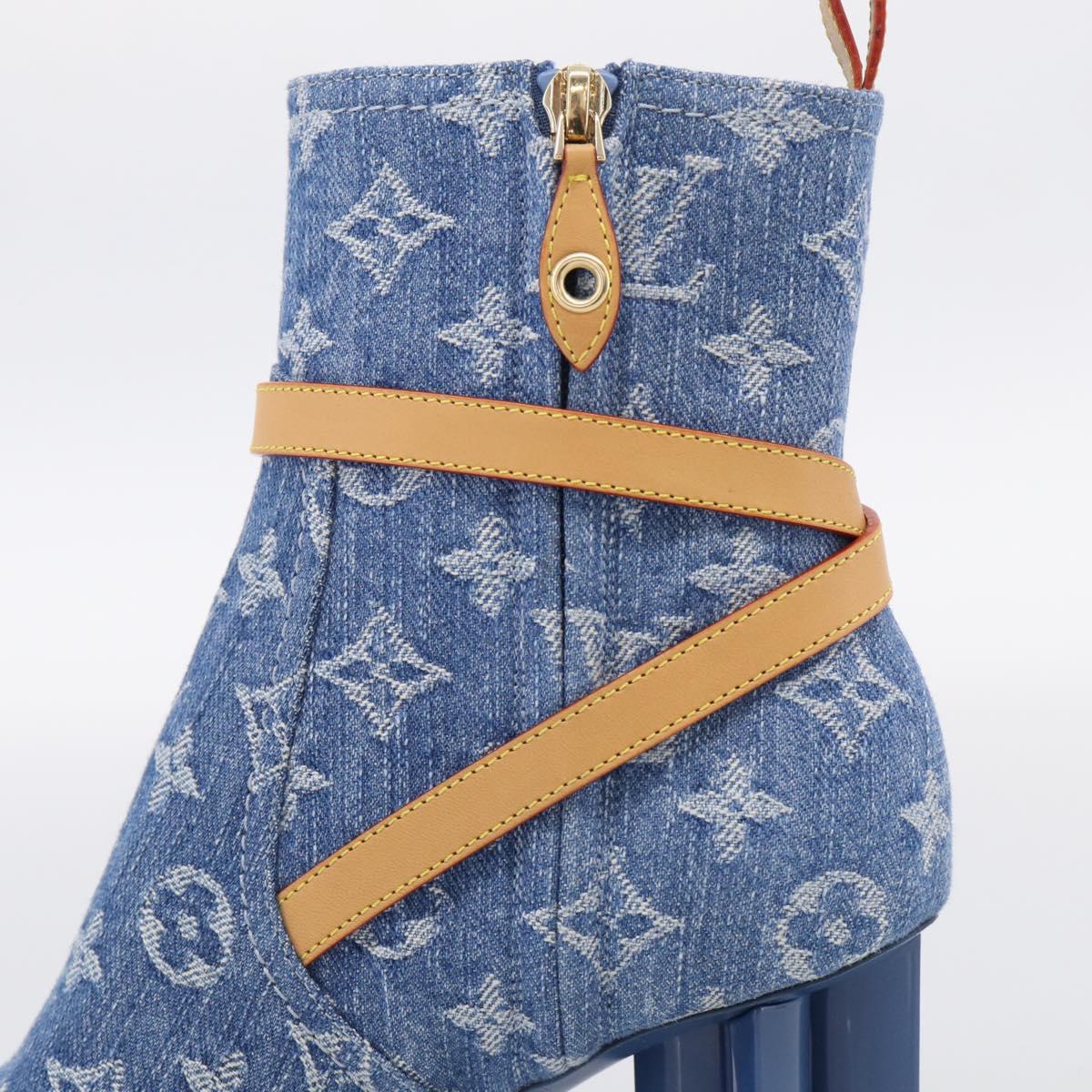 LOUIS VUITTON Monogram Denim Boots 36 Blue LV Auth 211476M