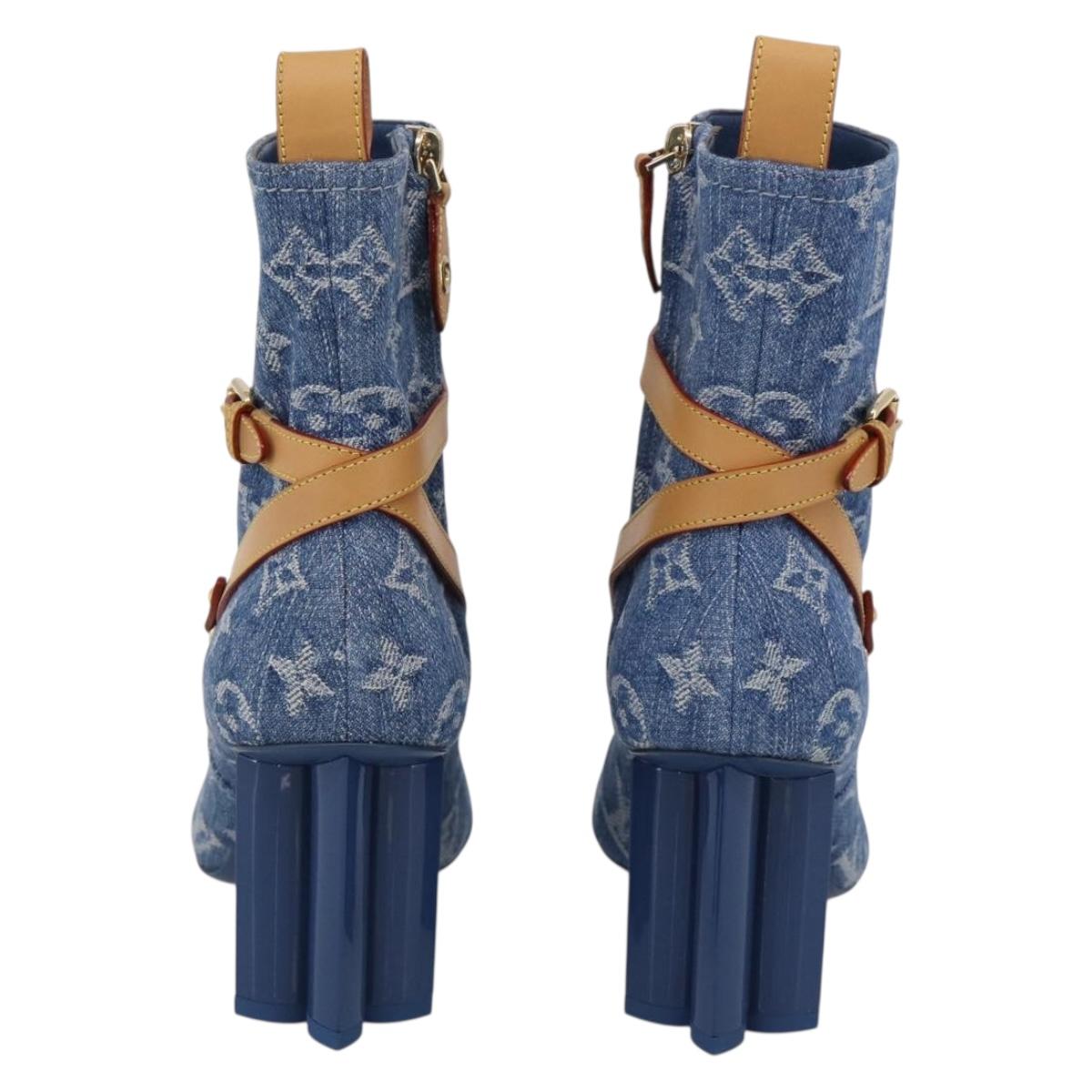 LOUIS VUITTON Monogram Denim Boots 36 Blue LV Auth 211476M