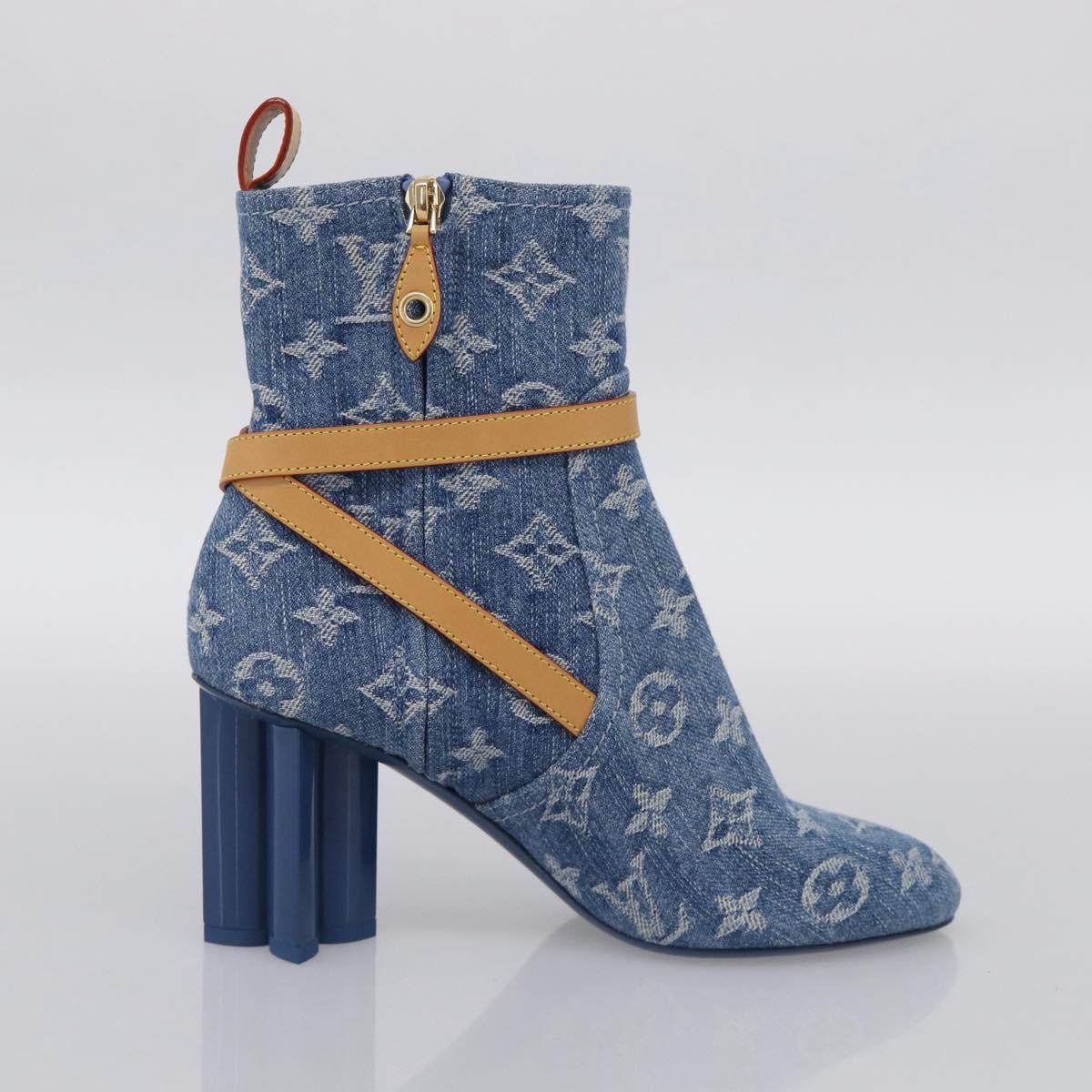 LOUIS VUITTON Monogram Denim Boots 36 Blue LV Auth 211476M