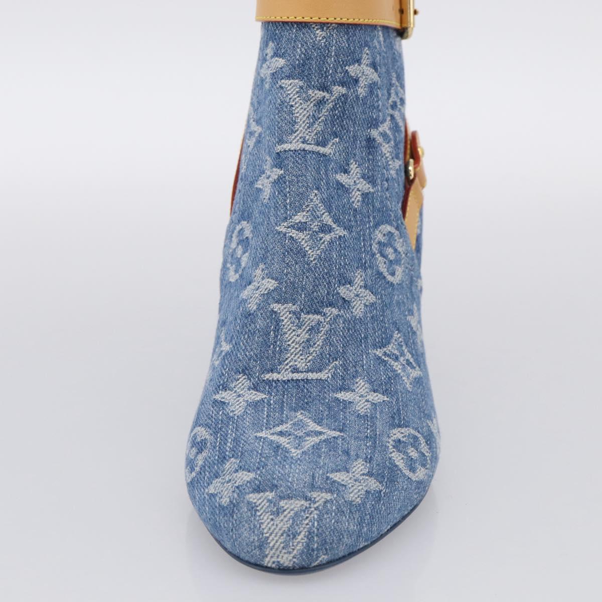 LOUIS VUITTON Monogram Denim Boots 36 Blue LV Auth 211476M