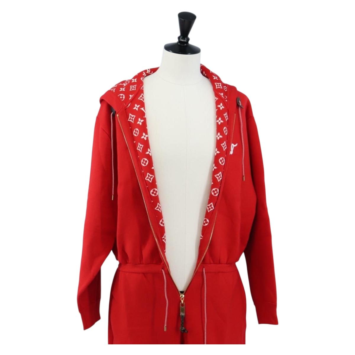 LOUIS VUITTON Monogram Jumpsuit Cotton L Red LV Auth 211479SAM