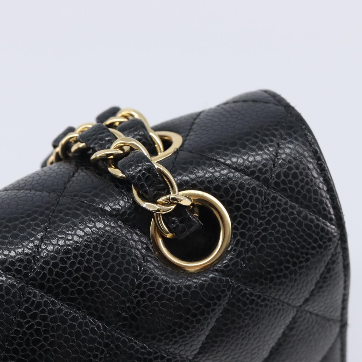 CHANEL Matelasse 25 Chain Shoulder Bag Caviar Skin Black Gold CC Auth 211485SAM