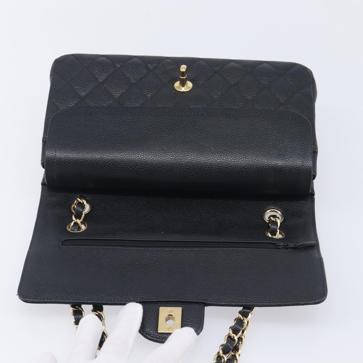 CHANEL Matelasse 25 Chain Shoulder Bag Caviar Skin Black Gold CC Auth 211485SAM