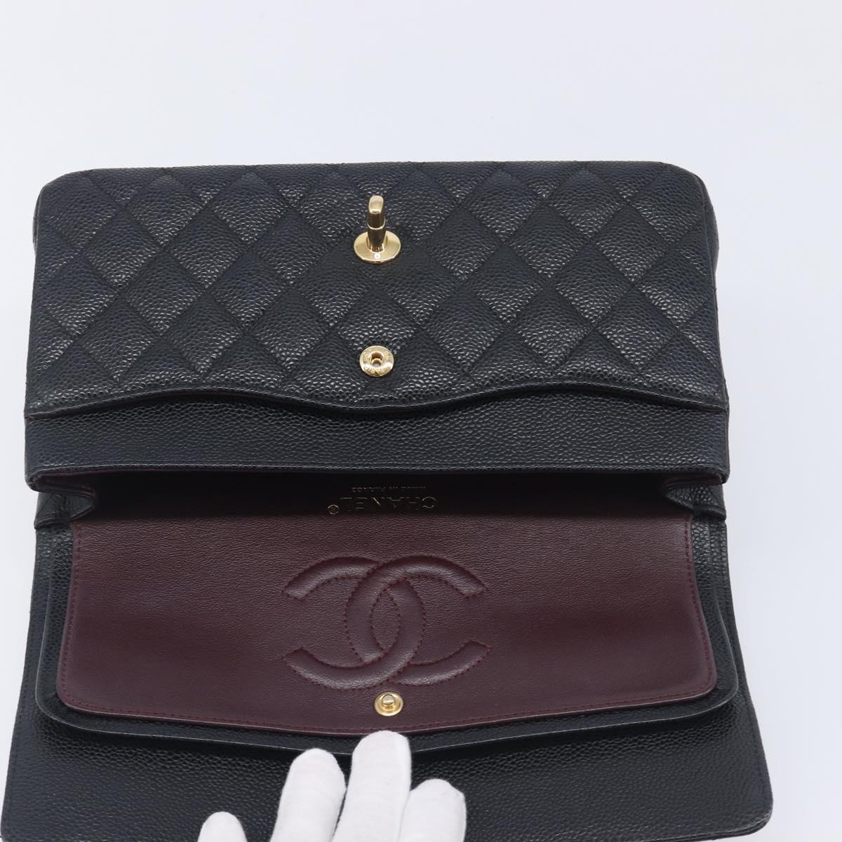 CHANEL Matelasse 25 Chain Shoulder Bag Caviar Skin Black Gold CC Auth 211485SAM
