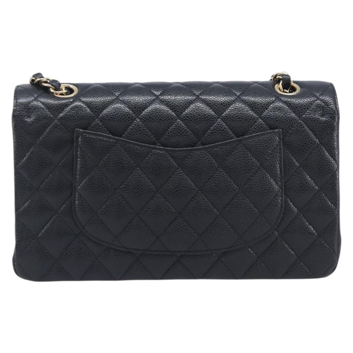 CHANEL Matelasse 25 Chain Shoulder Bag Caviar Skin Black Gold CC Auth 211485SAM