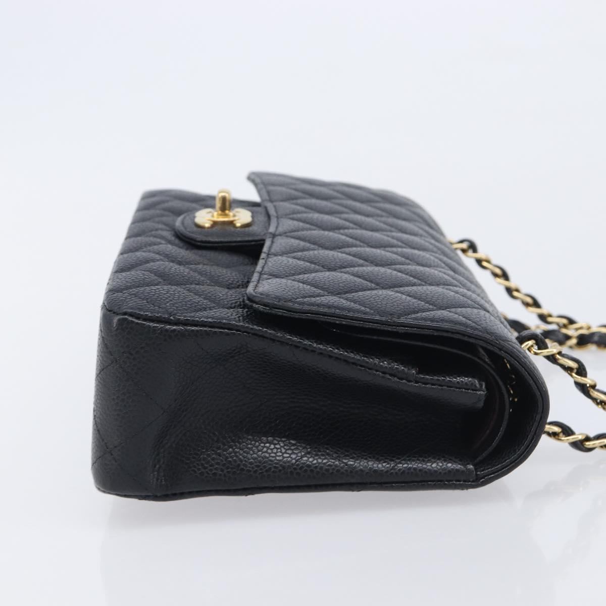 CHANEL Matelasse 25 Chain Shoulder Bag Caviar Skin Black Gold CC Auth 211485SAM