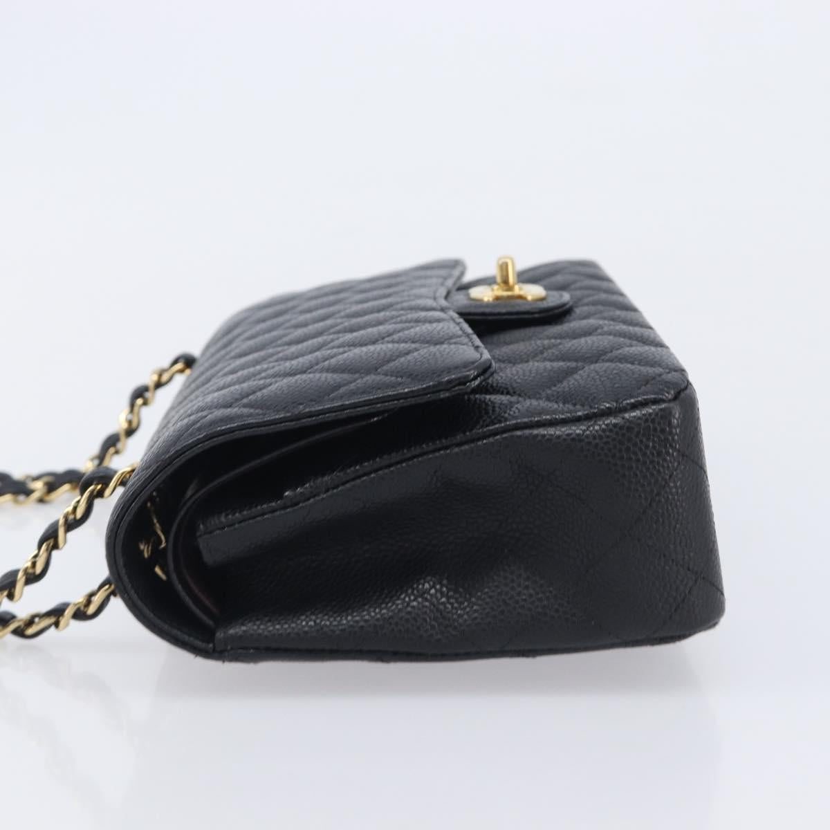 CHANEL Matelasse 25 Chain Shoulder Bag Caviar Skin Black Gold CC Auth 211485SAM