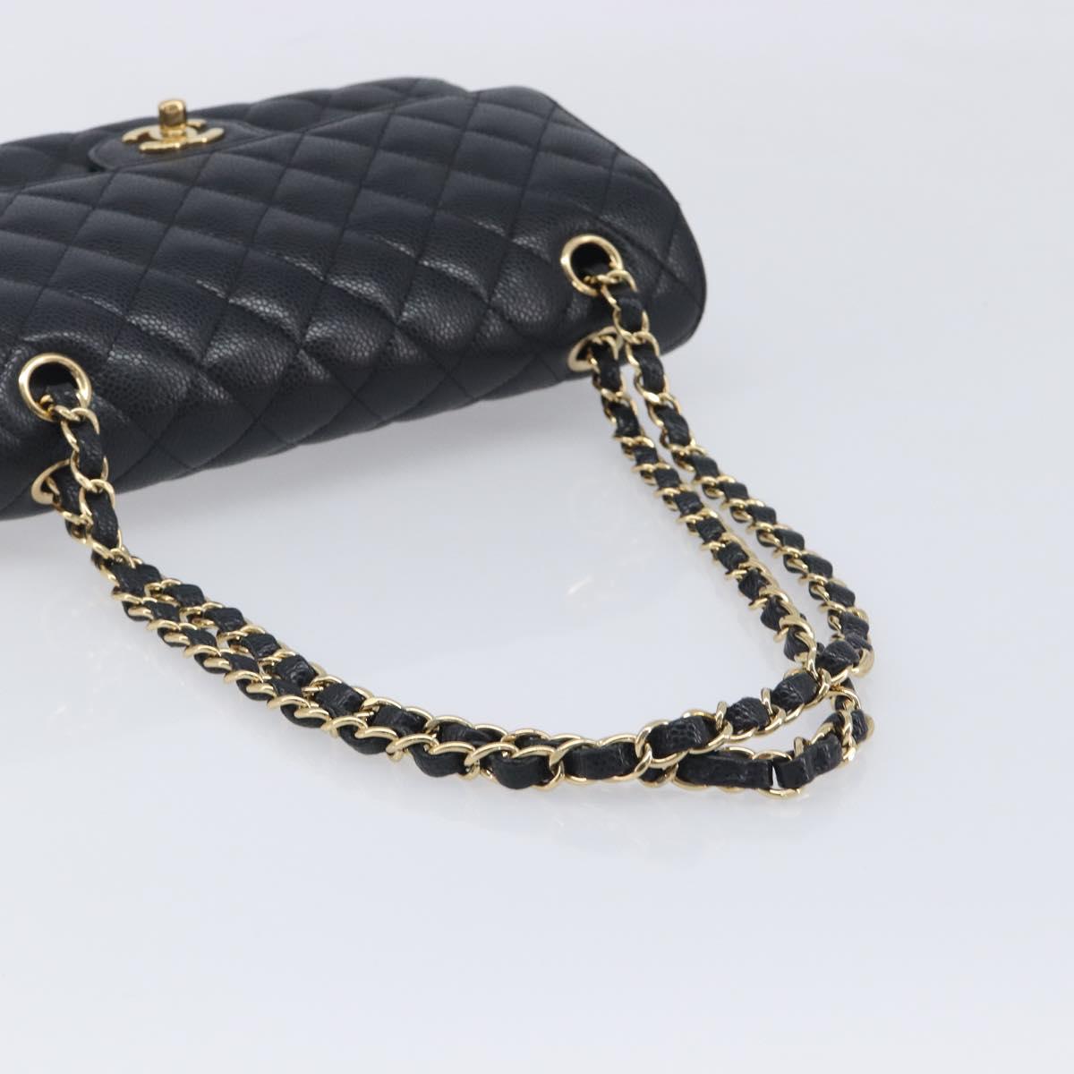 CHANEL Matelasse 25 Chain Shoulder Bag Caviar Skin Black Gold CC Auth 211485SAM