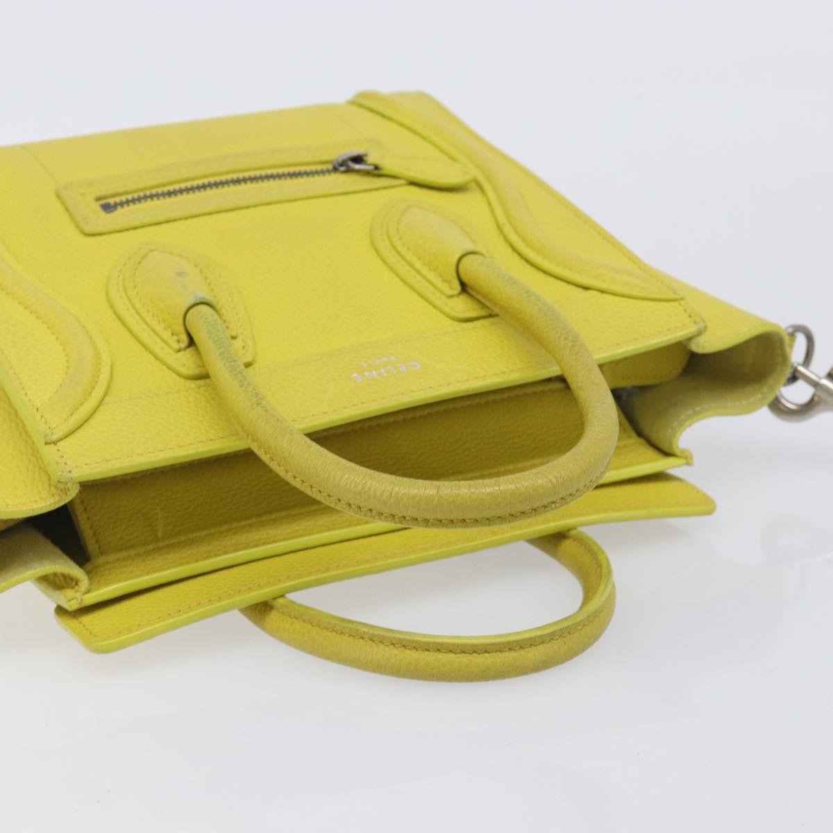 CELINE Luggage Nano Shopper Hand Bag Leather 2way Yellow Silver Auth 211487A