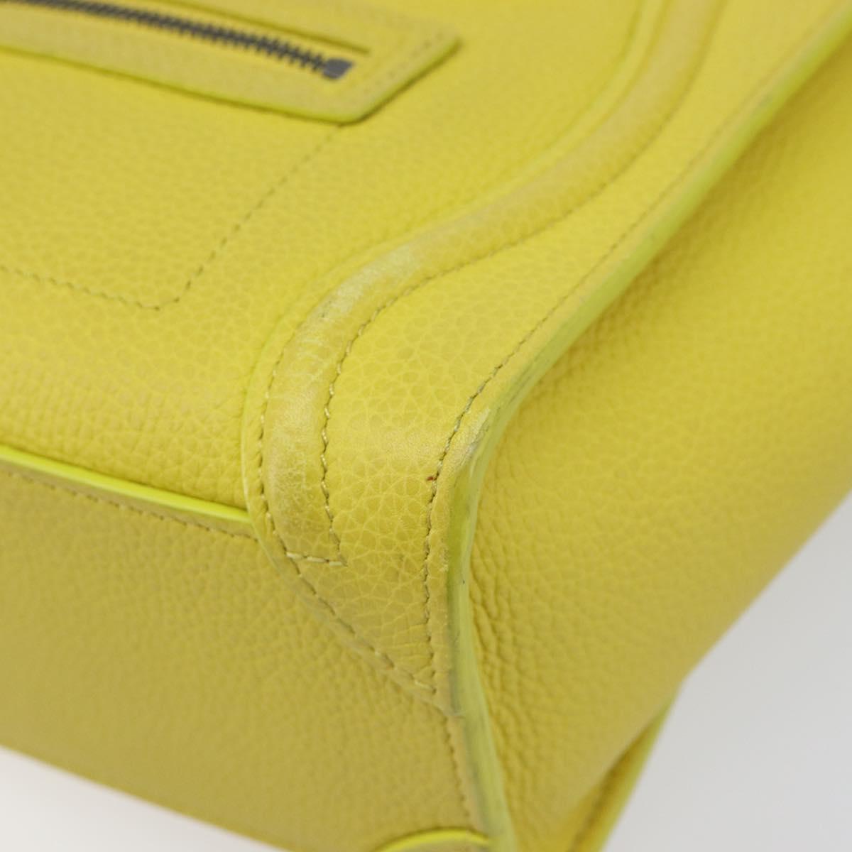 CELINE Luggage Nano Shopper Hand Bag Leather 2way Yellow Silver Auth 211487A
