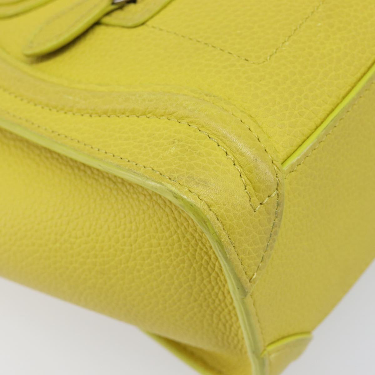CELINE Luggage Nano Shopper Hand Bag Leather 2way Yellow Silver Auth 211487A