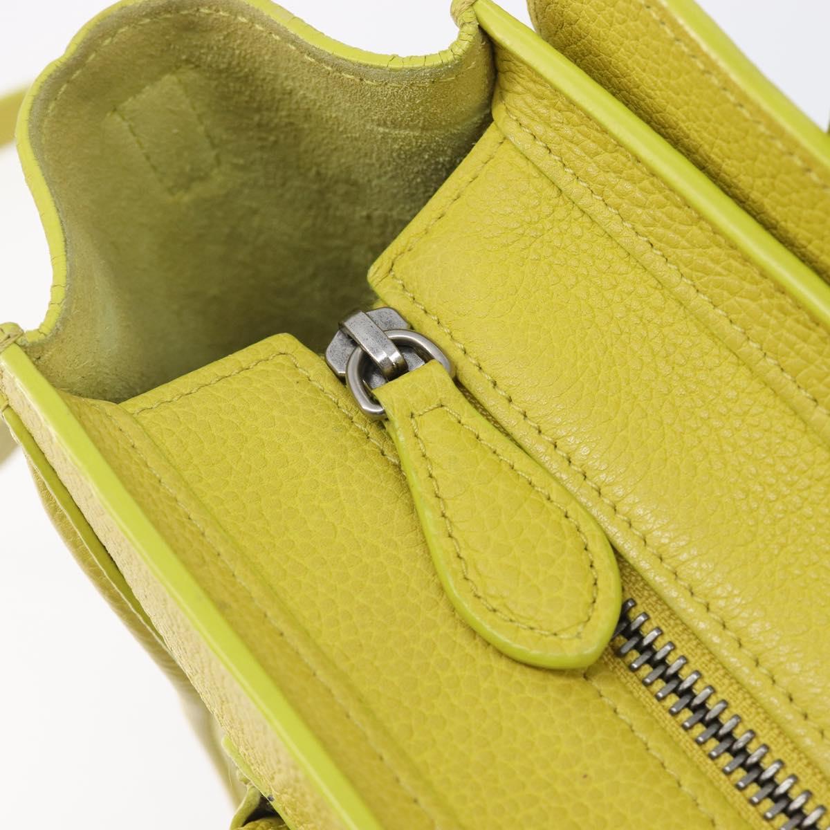CELINE Luggage Nano Shopper Hand Bag Leather 2way Yellow Silver Auth 211487A