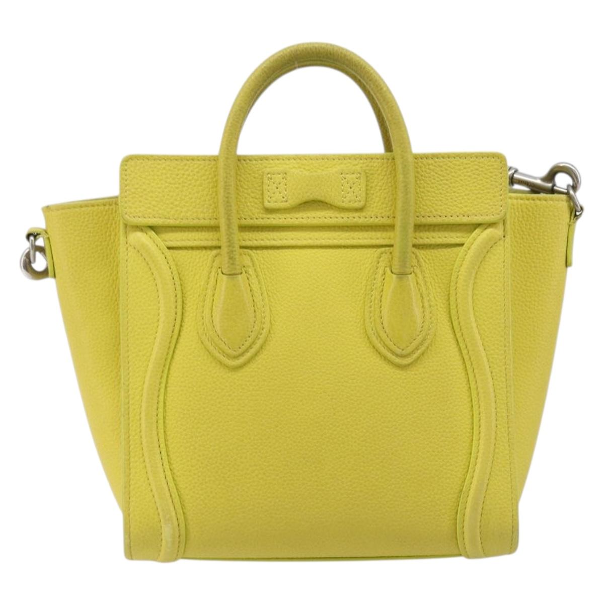CELINE Luggage Nano Shopper Hand Bag Leather 2way Yellow Silver Auth 211487A