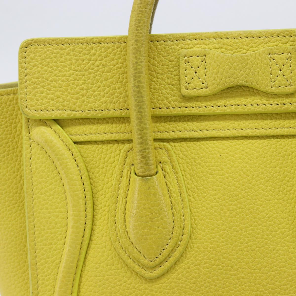 CELINE Luggage Nano Shopper Hand Bag Leather 2way Yellow Silver Auth 211487A