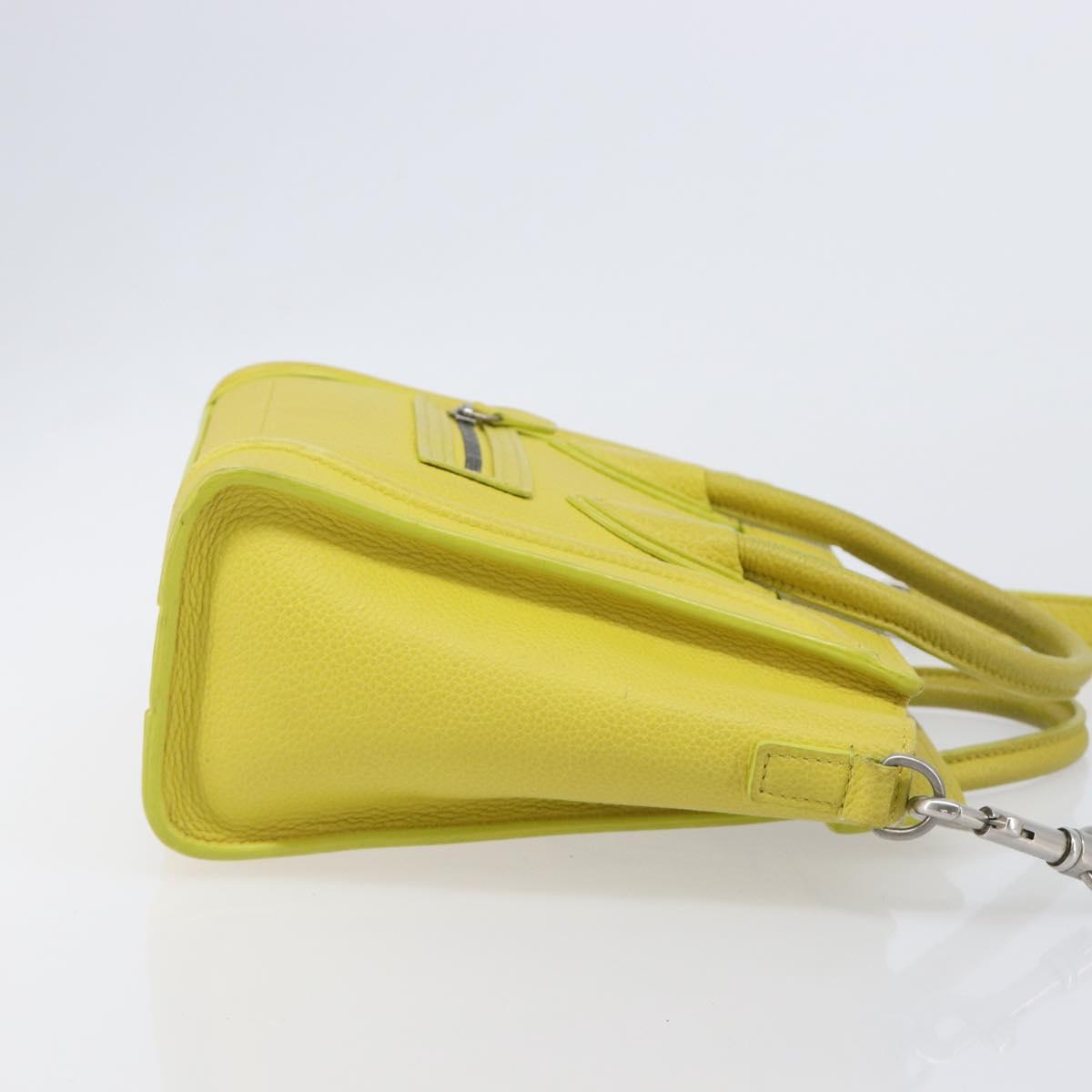 CELINE Luggage Nano Shopper Hand Bag Leather 2way Yellow Silver Auth 211487A