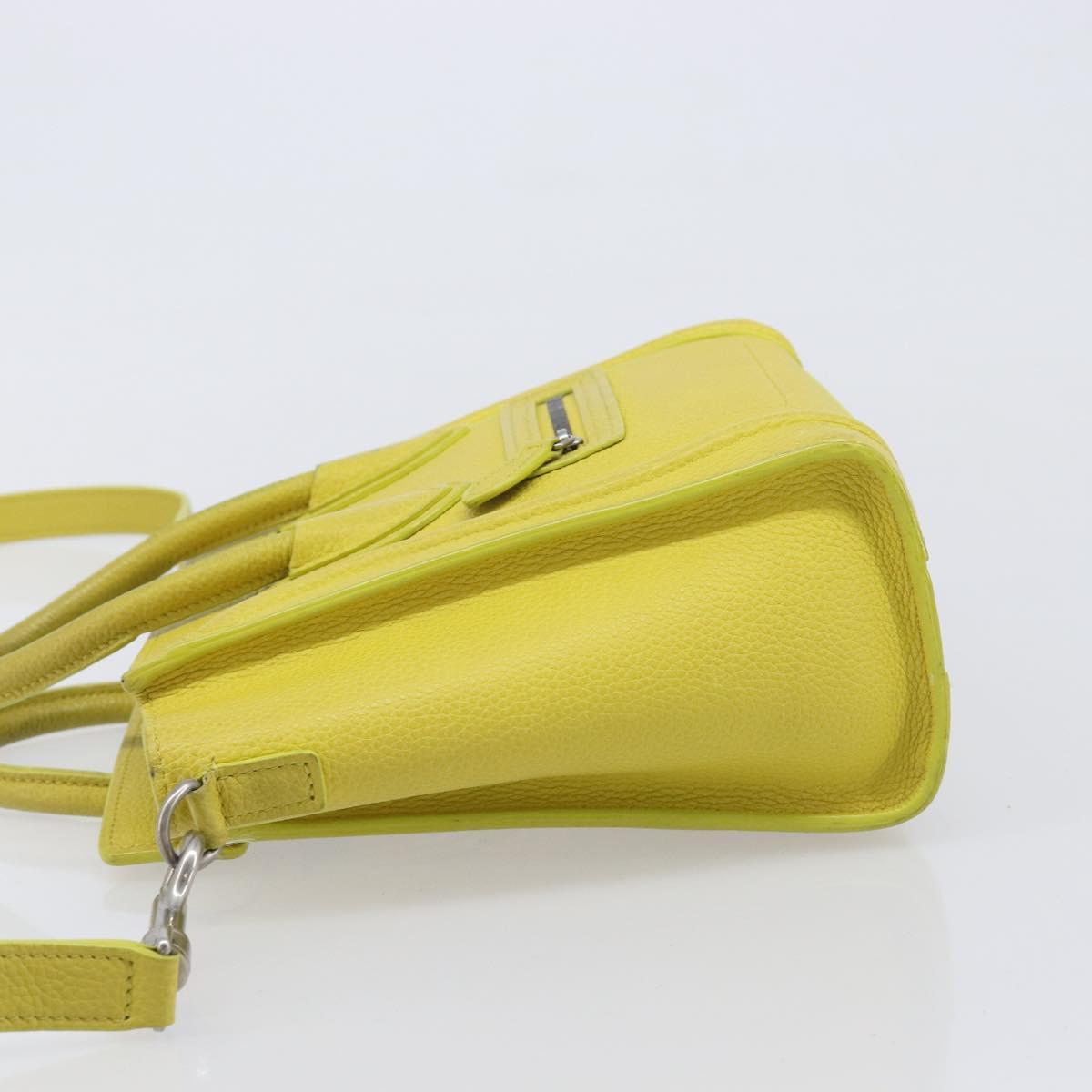 CELINE Luggage Nano Shopper Hand Bag Leather 2way Yellow Silver Auth 211487A