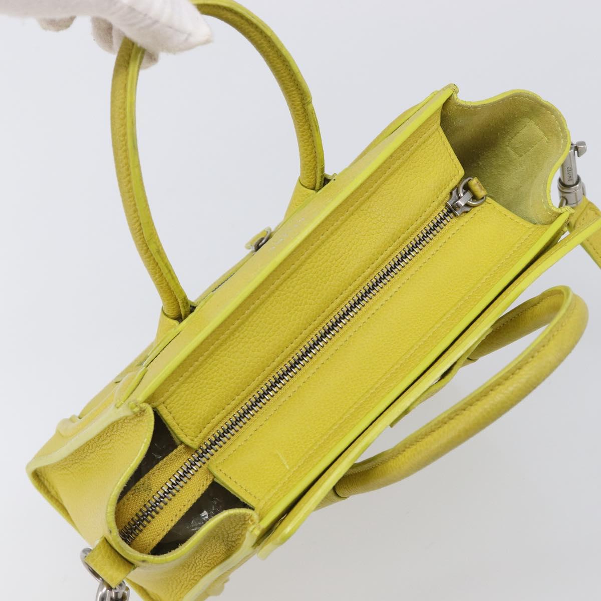 CELINE Luggage Nano Shopper Hand Bag Leather 2way Yellow Silver Auth 211487A