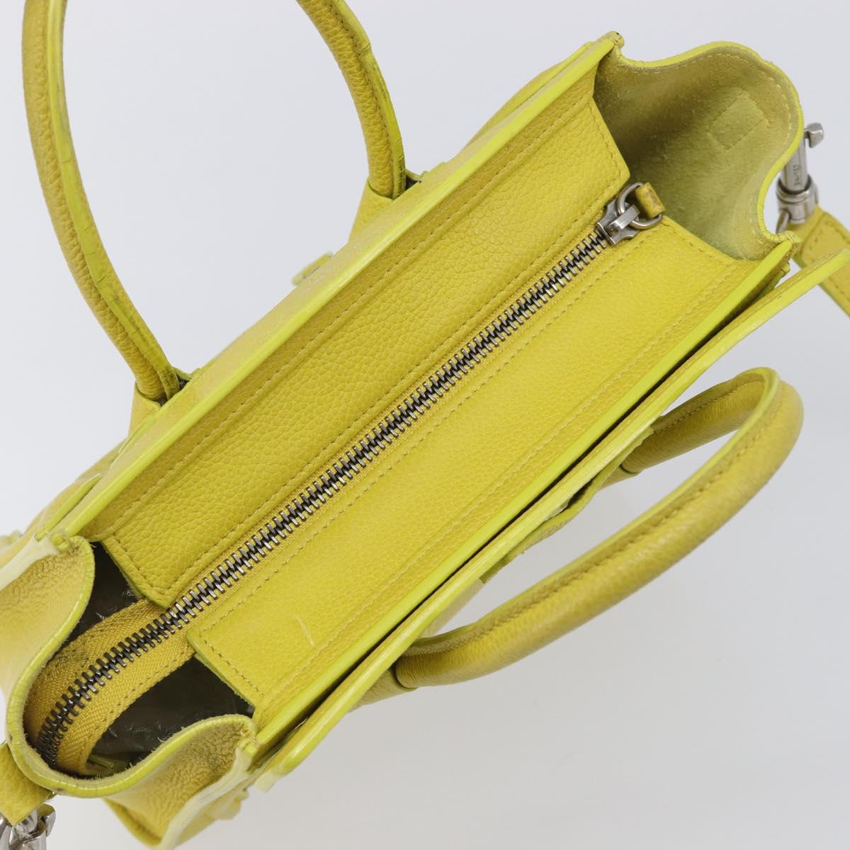 CELINE Luggage Nano Shopper Hand Bag Leather 2way Yellow Silver Auth 211487A