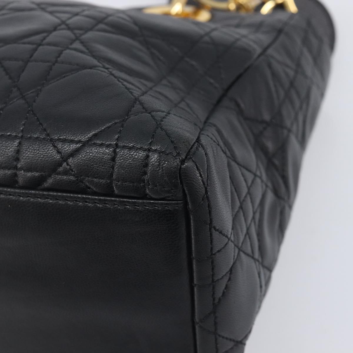 Christian Dior Canage Lady Dior Hand Bag Lamb Skin Black Gold Tone Auth 211495V