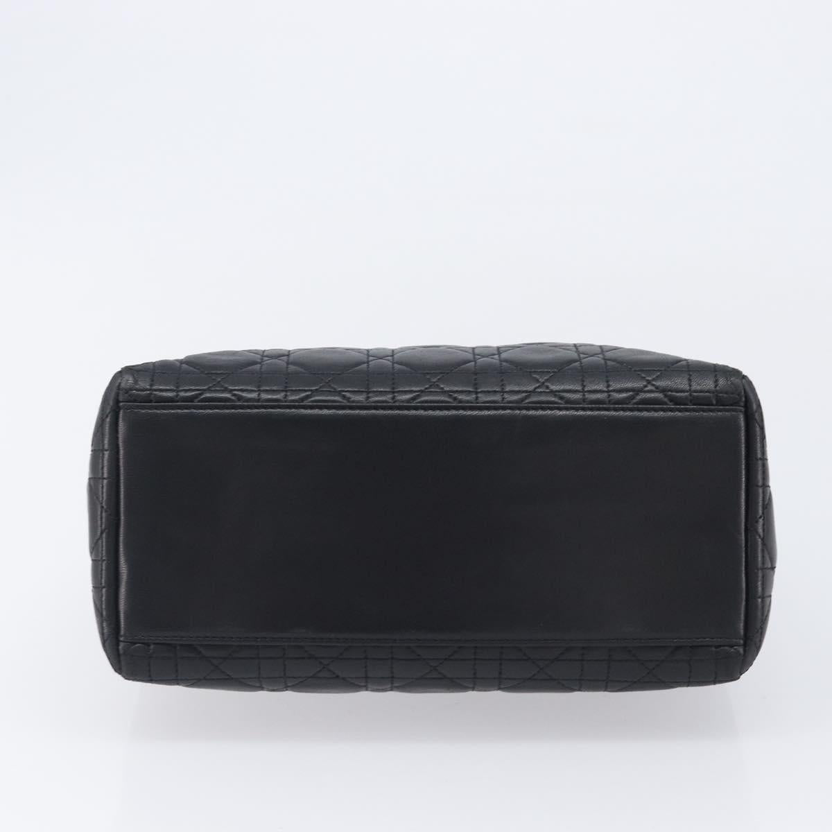 Christian Dior Canage Lady Dior Hand Bag Lamb Skin Black Gold Tone Auth 211495V