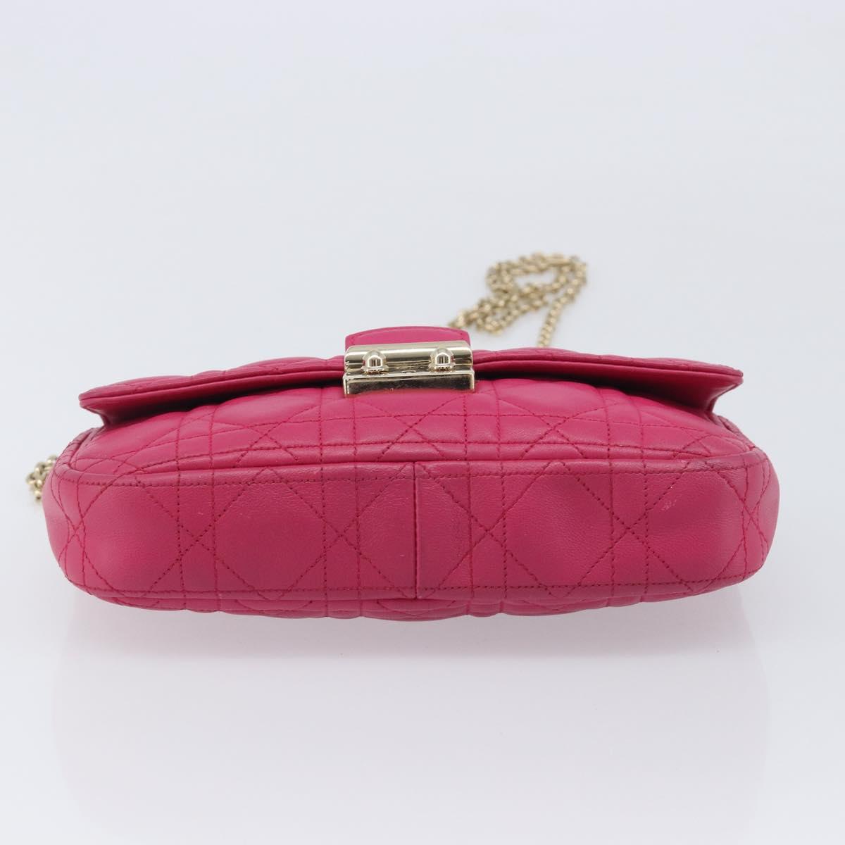 Christian Dior Canage Chain Shoulder Bag Lamb Skin Pink Gold Tone Auth 211496V