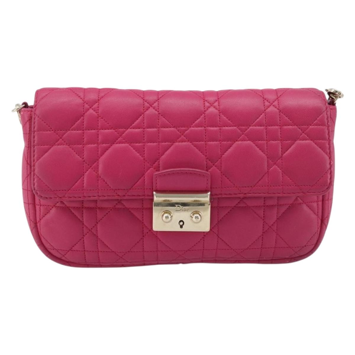 Christian Dior Canage Chain Shoulder Bag Lamb Skin Pink Gold Tone Auth 211496V