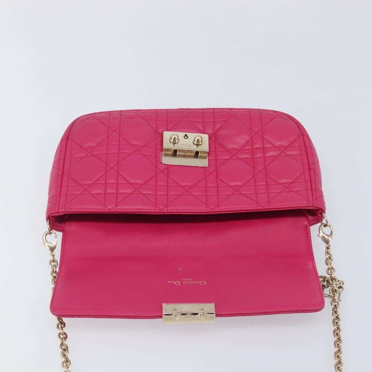 Christian Dior Canage Chain Shoulder Bag Lamb Skin Pink Gold Tone Auth 211496V