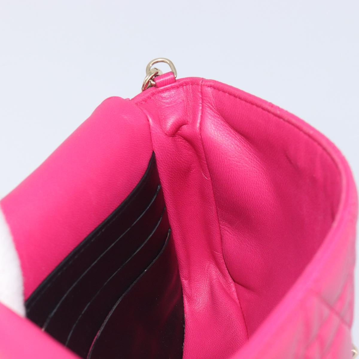 Christian Dior Canage Chain Shoulder Bag Lamb Skin Pink Gold Tone Auth 211496V
