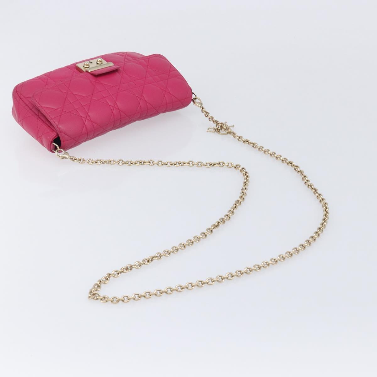 Christian Dior Canage Chain Shoulder Bag Lamb Skin Pink Gold Tone Auth 211496V
