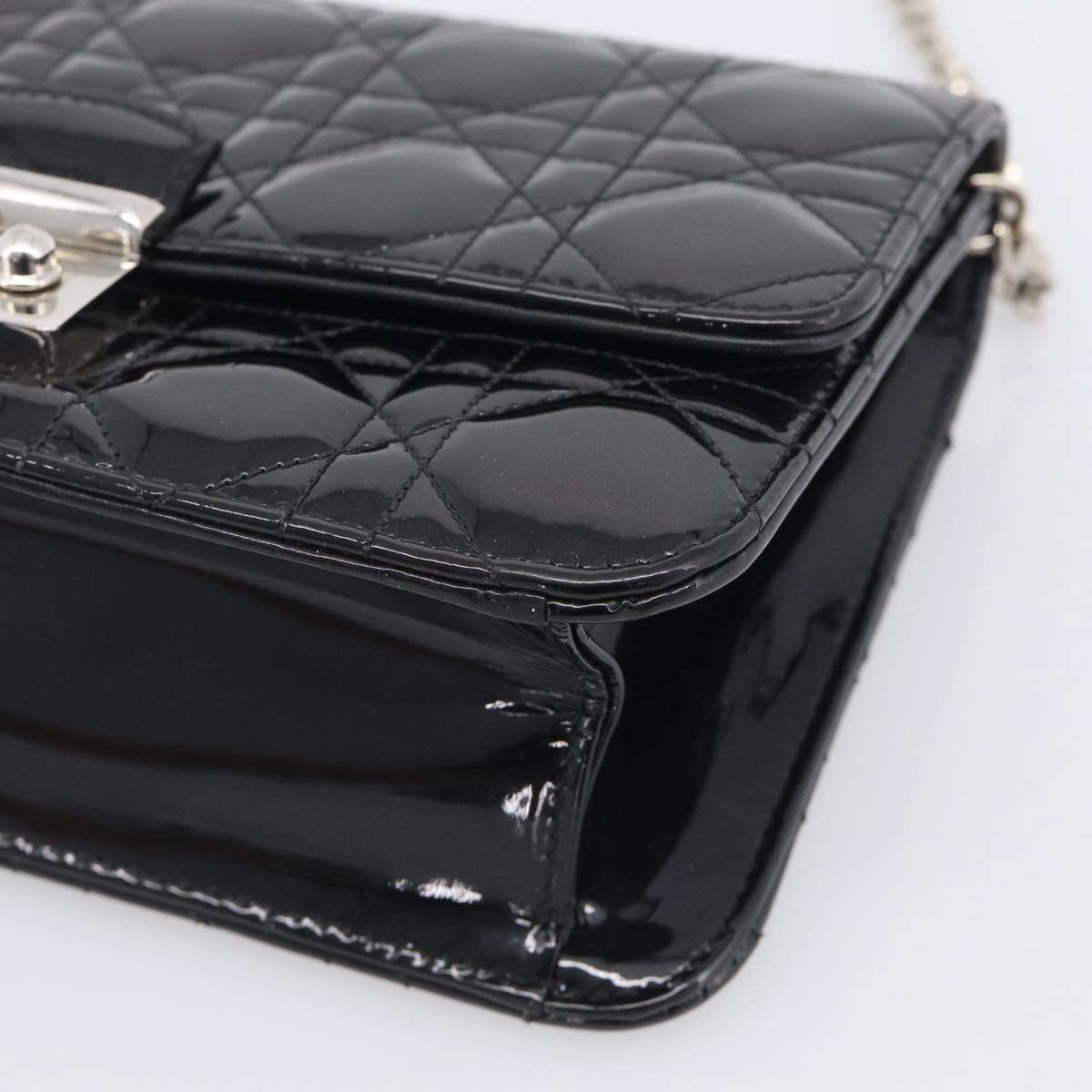 Christian Dior Canage Chain Shoulder Bag patent Black Silver Auth 211498V