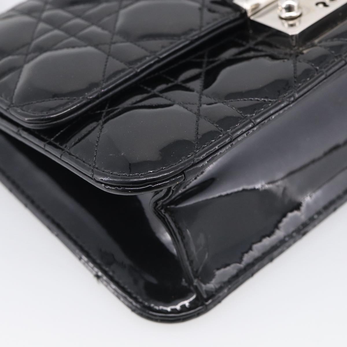 Christian Dior Canage Chain Shoulder Bag patent Black Silver Auth 211498V