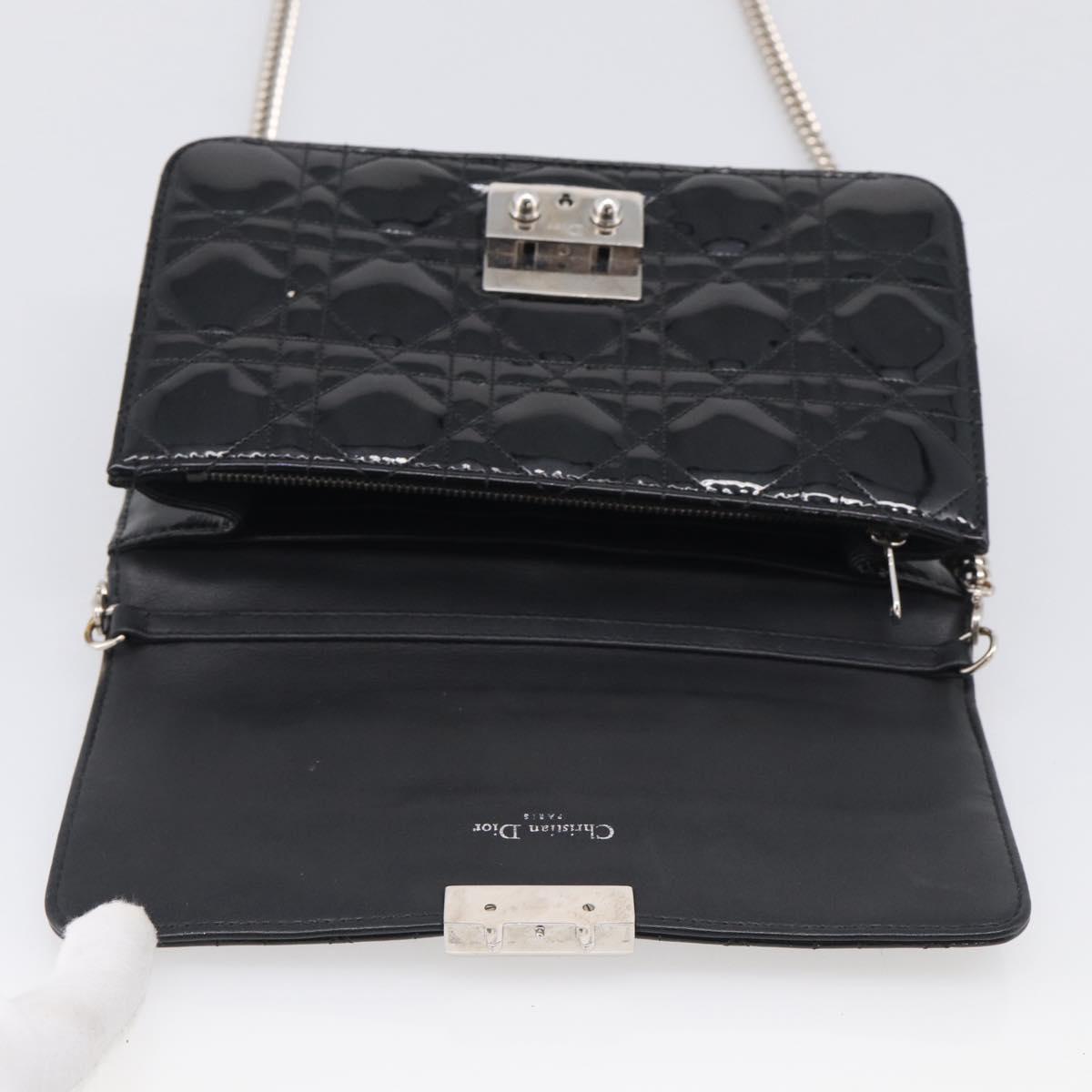 Christian Dior Canage Chain Shoulder Bag patent Black Silver Auth 211498V