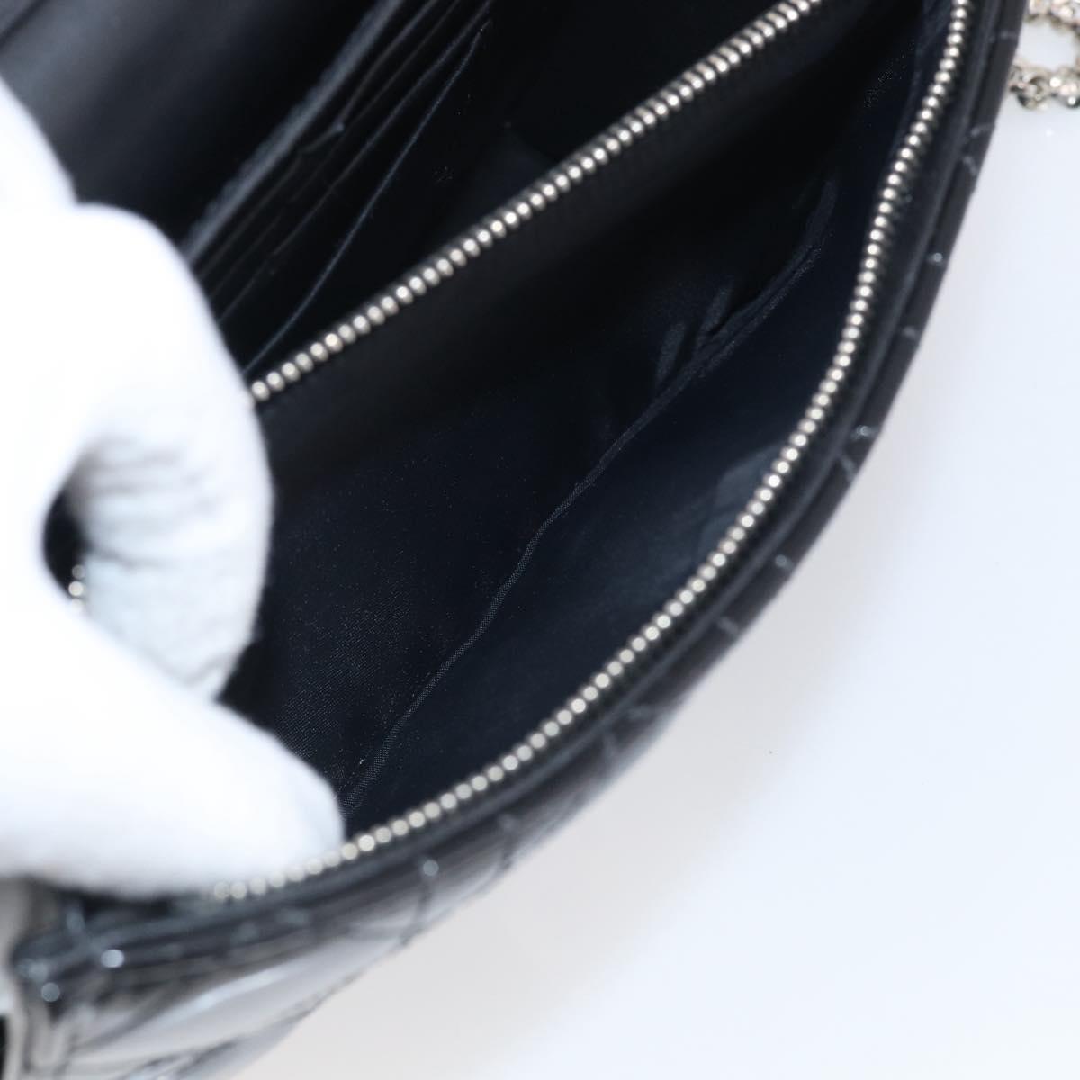 Christian Dior Canage Chain Shoulder Bag patent Black Silver Auth 211498V