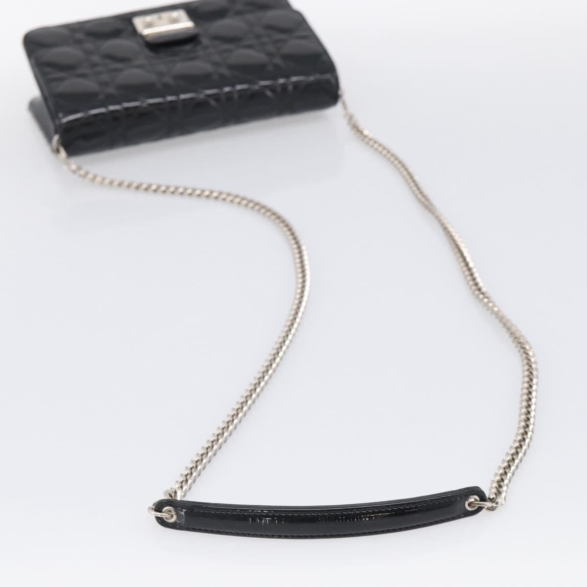 Christian Dior Canage Chain Shoulder Bag patent Black Silver Auth 211498V