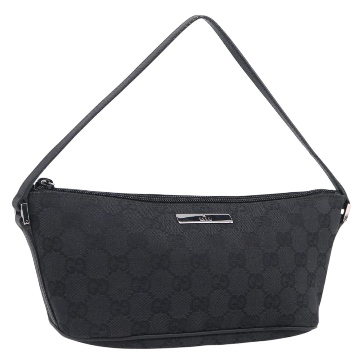 GUCCI GG Canvas Accessory Pouch Black Silver 07198 Auth 211499V