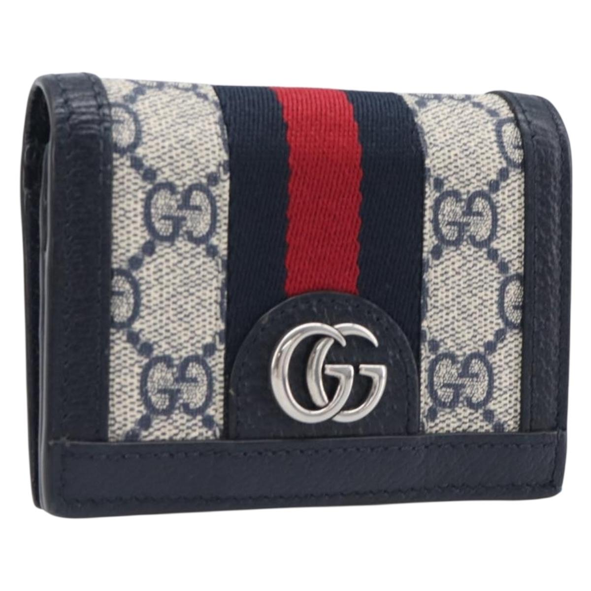 GUCCI GG Supreme Ophidia Sherry Line Wallet PVC Navy Silver 523155 Auth 211508V