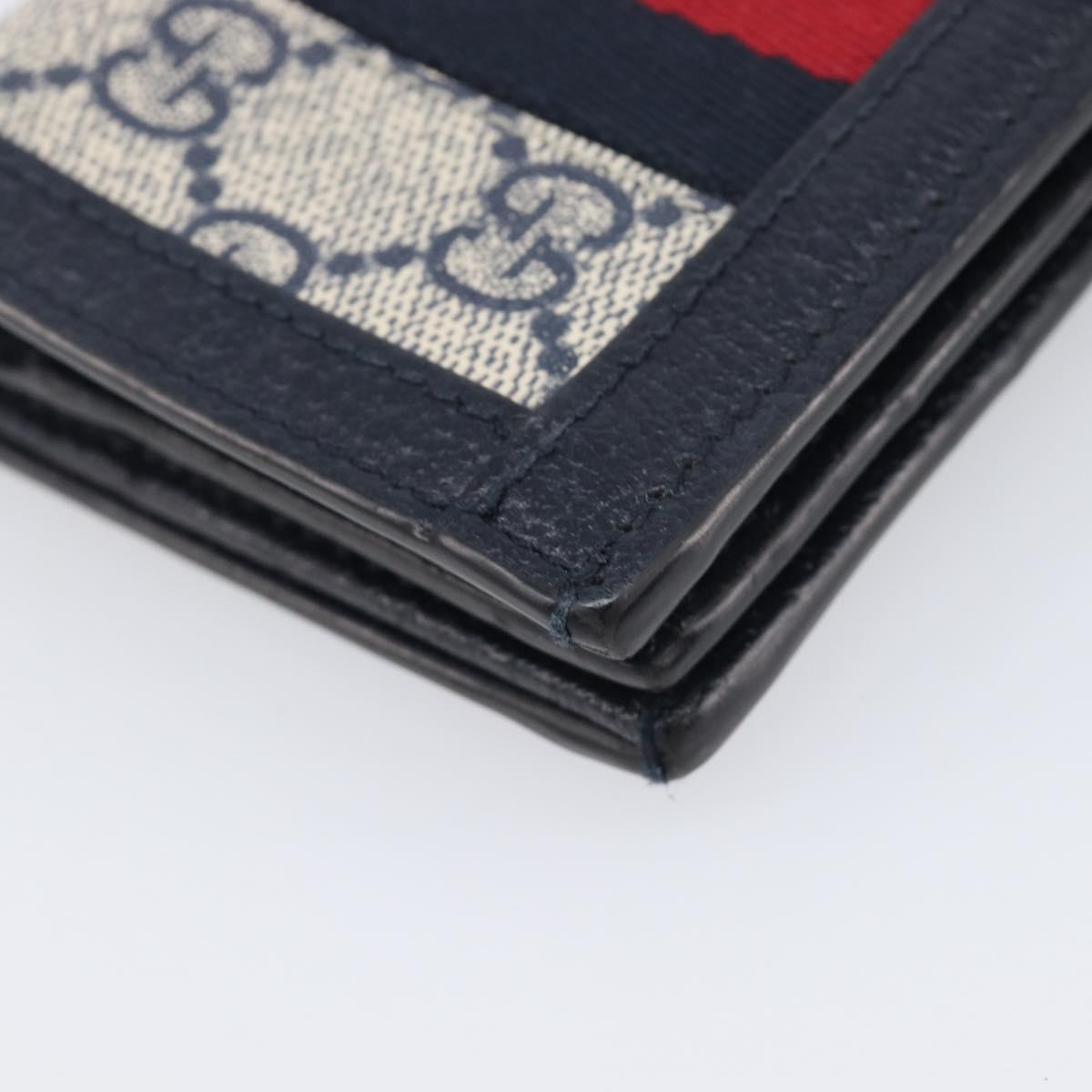 GUCCI GG Supreme Ophidia Sherry Line Wallet PVC Navy Silver 523155 Auth 211508V