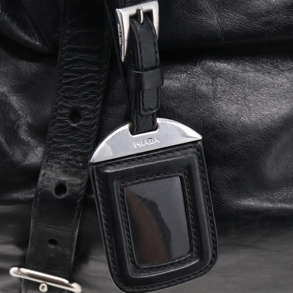 PRADA Vitellolux Tote Bag Leather Black Silver Auth 211512A