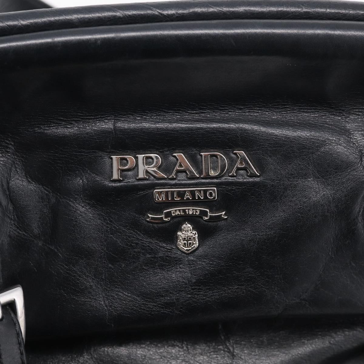 PRADA Vitellolux Tote Bag Leather Black Silver Auth 211512A