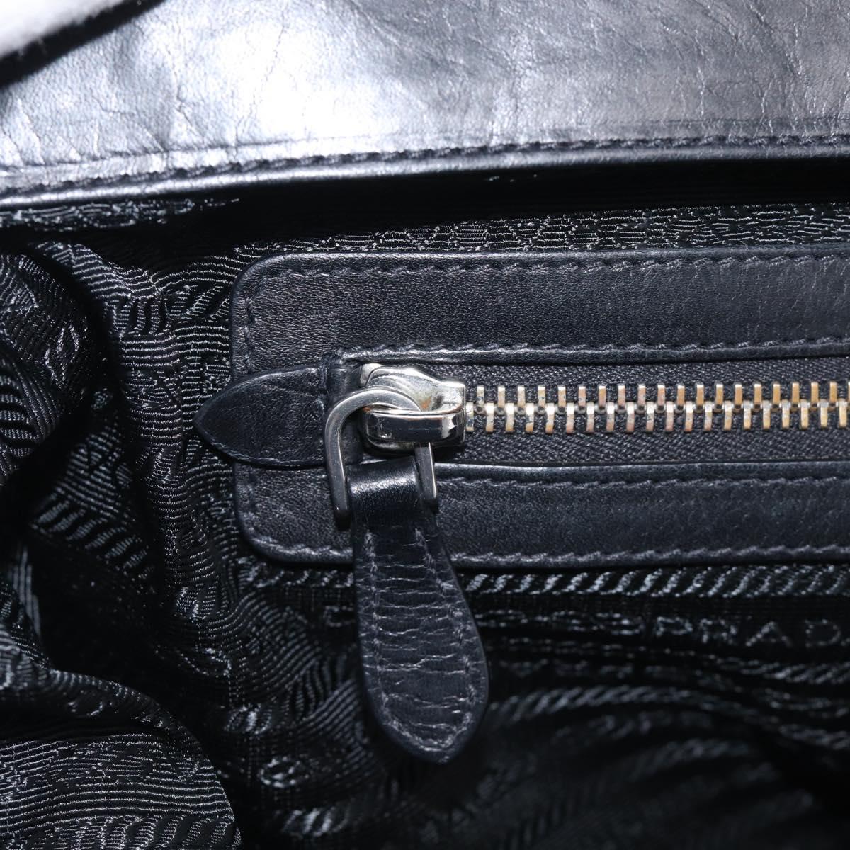 PRADA Vitellolux Tote Bag Leather Black Silver Auth 211512A