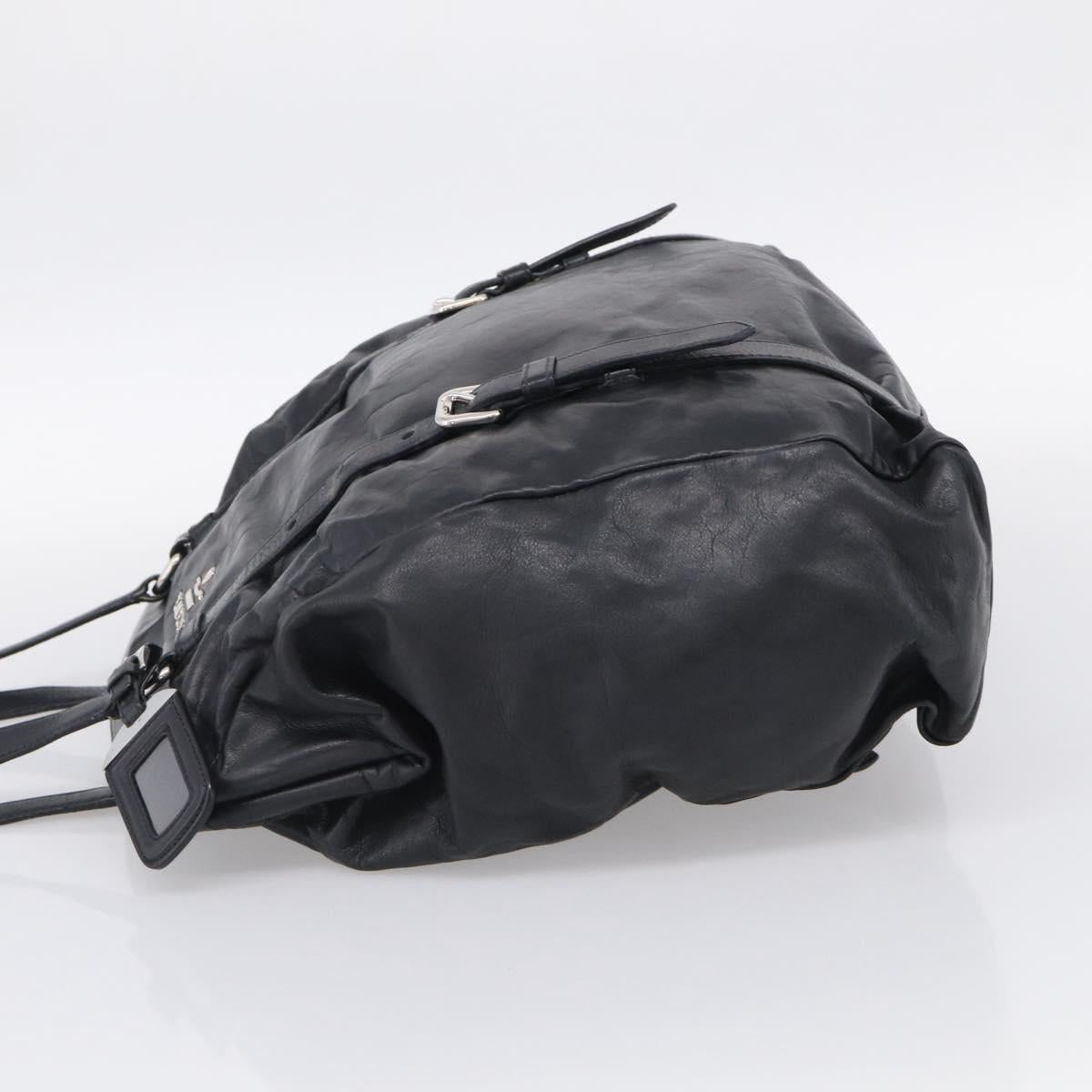 PRADA Vitellolux Tote Bag Leather Black Silver Auth 211512A