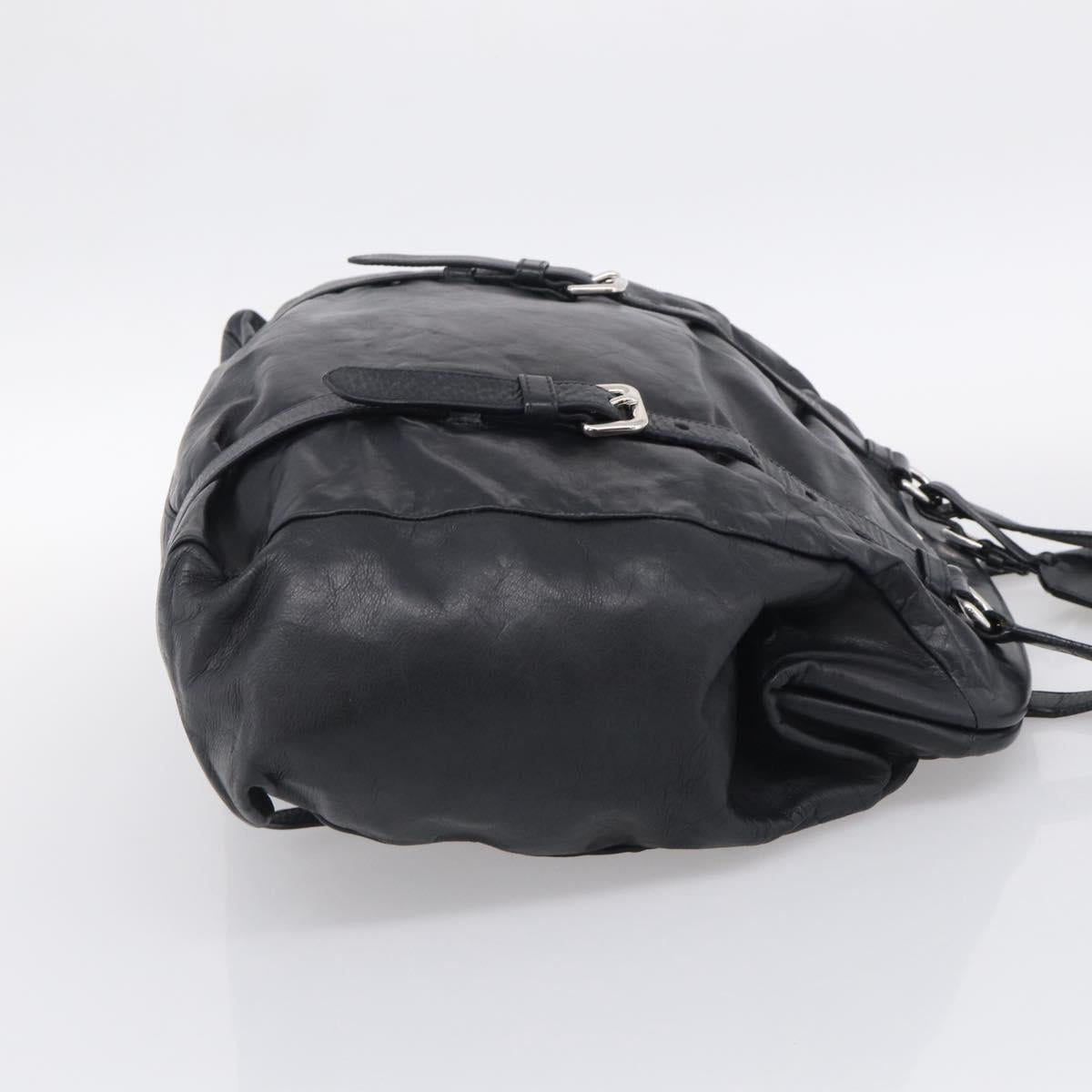 PRADA Vitellolux Tote Bag Leather Black Silver Auth 211512A