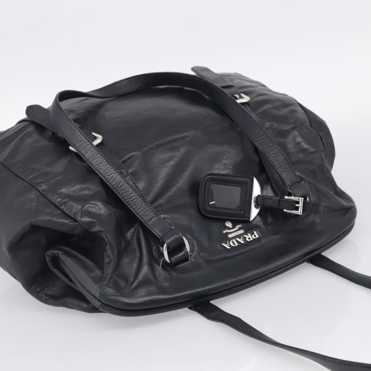 PRADA Vitellolux Tote Bag Leather Black Silver Auth 211512A